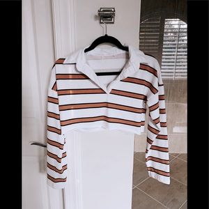 Cropped stripe long sleeve shirt